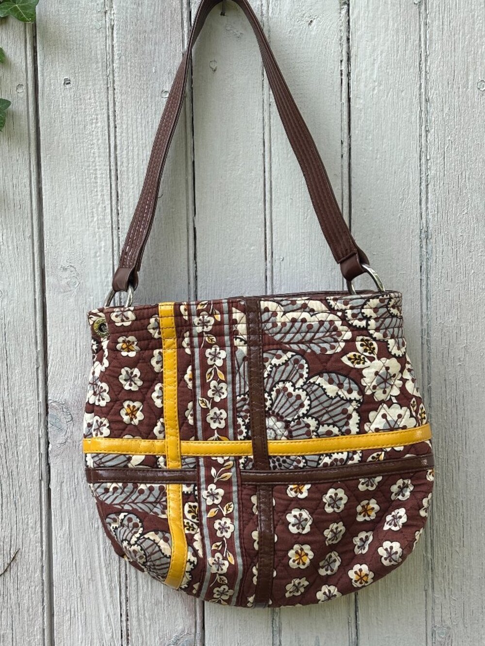 Vera Bradley Brown Floral Patchwork Quilted Shoulder Bag | Like New